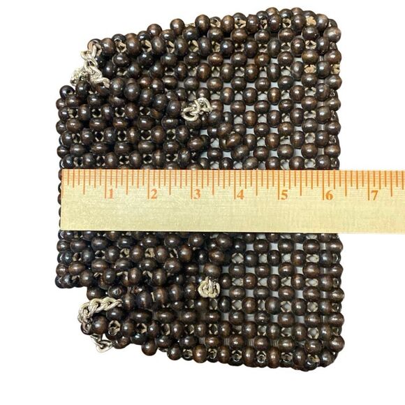 Vintage Handmade Wood Beaded Handbag Purse Marcus Brothers Brown Made in Japan - Picture 7 of 10